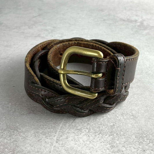 Issey Miyake - ISSEY MIYAKE Leather Braiding Belt Brown