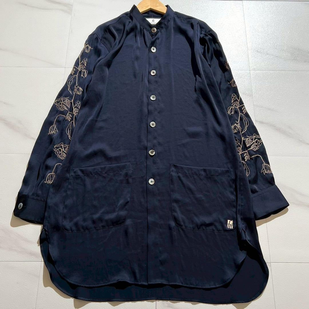 Vintage Maison MIHARA YASUHIRO Tops - MIHARA YASUHIRO long shirt embroidery Navy Size L - Authentic Archive