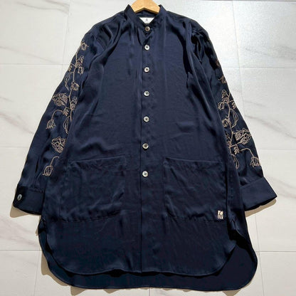 Vintage Maison MIHARA YASUHIRO Tops - MIHARA YASUHIRO long shirt embroidery Navy Size L - Authentic Archive