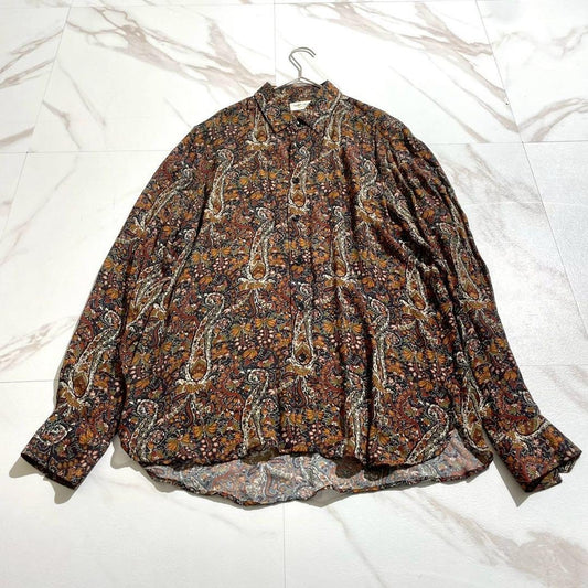 Vintage Saint Laurent Paris Tops - SAINT LAURENT PARIS Paisley Long Sleeve Shirt Rayon Size L - Authentic Archive