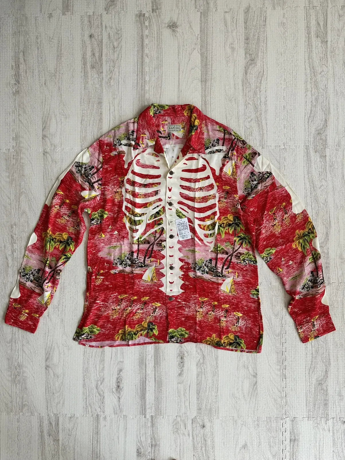 Kapital - Kapital Rayon Kamehameha Skeleton Open Collar Shirt Red 3