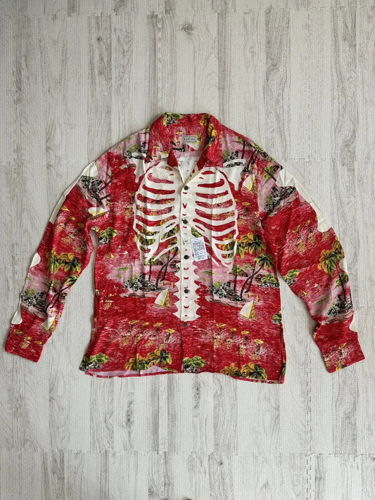 Kapital - Kapital Rayon Kamehameha Skeleton Open Collar Shirt Red 3