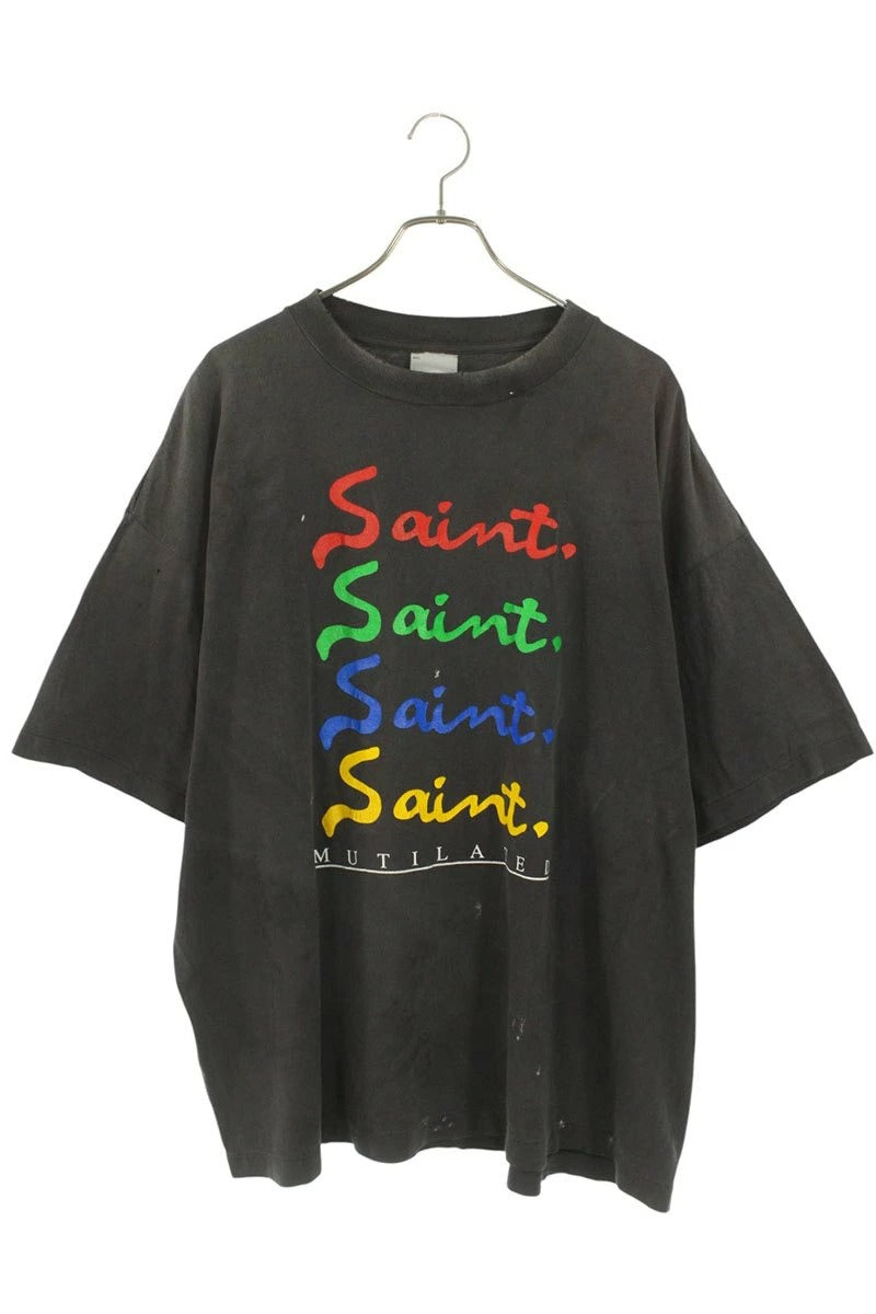 Vintage Saint Michael Tops - SAINT MICHAEL Distressed Logo Printed T-Shirt Gray Size XXL - Authentic Archive