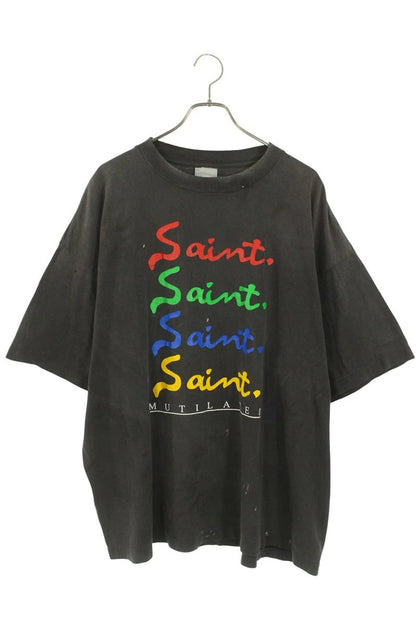 Vintage Saint Michael Tops - SAINT MICHAEL Distressed Logo Printed T-Shirt Gray Size XXL - Authentic Archive