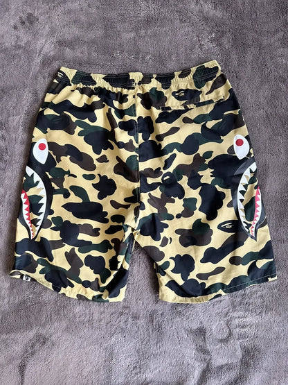 Vintage Bape Bottoms - A Bathing Ape Camo Side Shark Beach Shorts - Authentic Archive