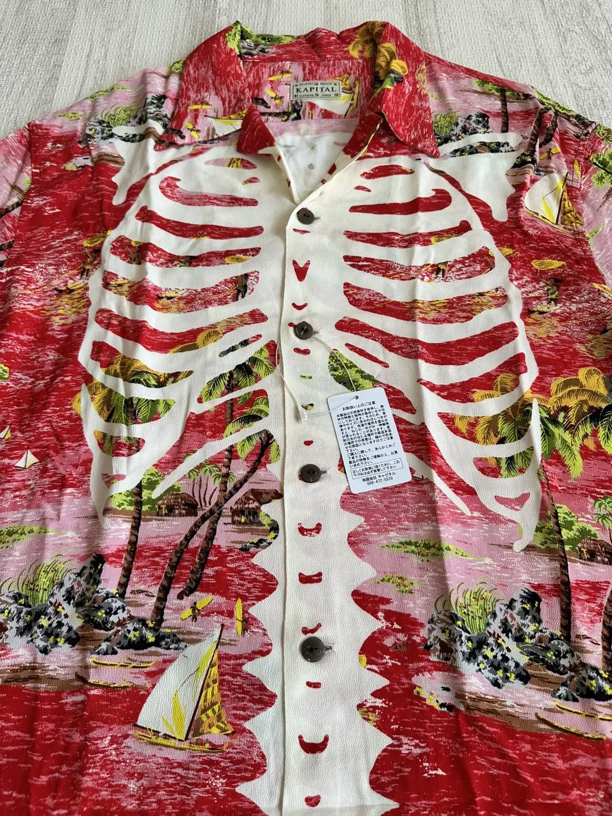 Kapital - Kapital Rayon Kamehameha Skeleton Open Collar Shirt Red 3