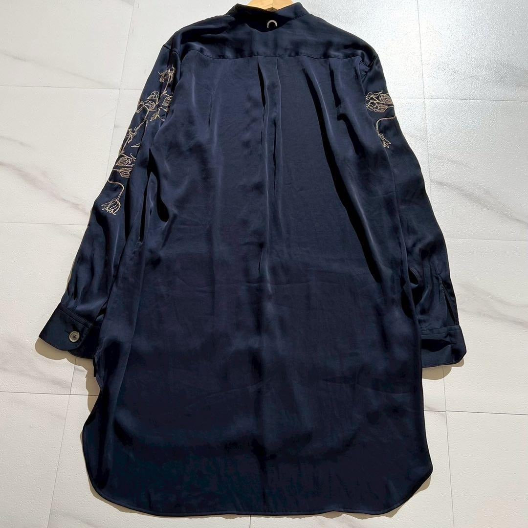 Vintage Maison MIHARA YASUHIRO Tops - MIHARA YASUHIRO long shirt embroidery Navy Size L - Authentic Archive