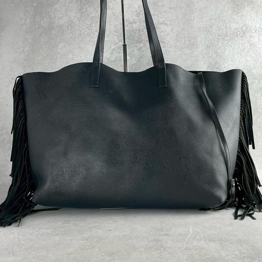 Saint Laurent Paris - SAINT LAURENT PARIS Sac Shopping Fringe Bag Black