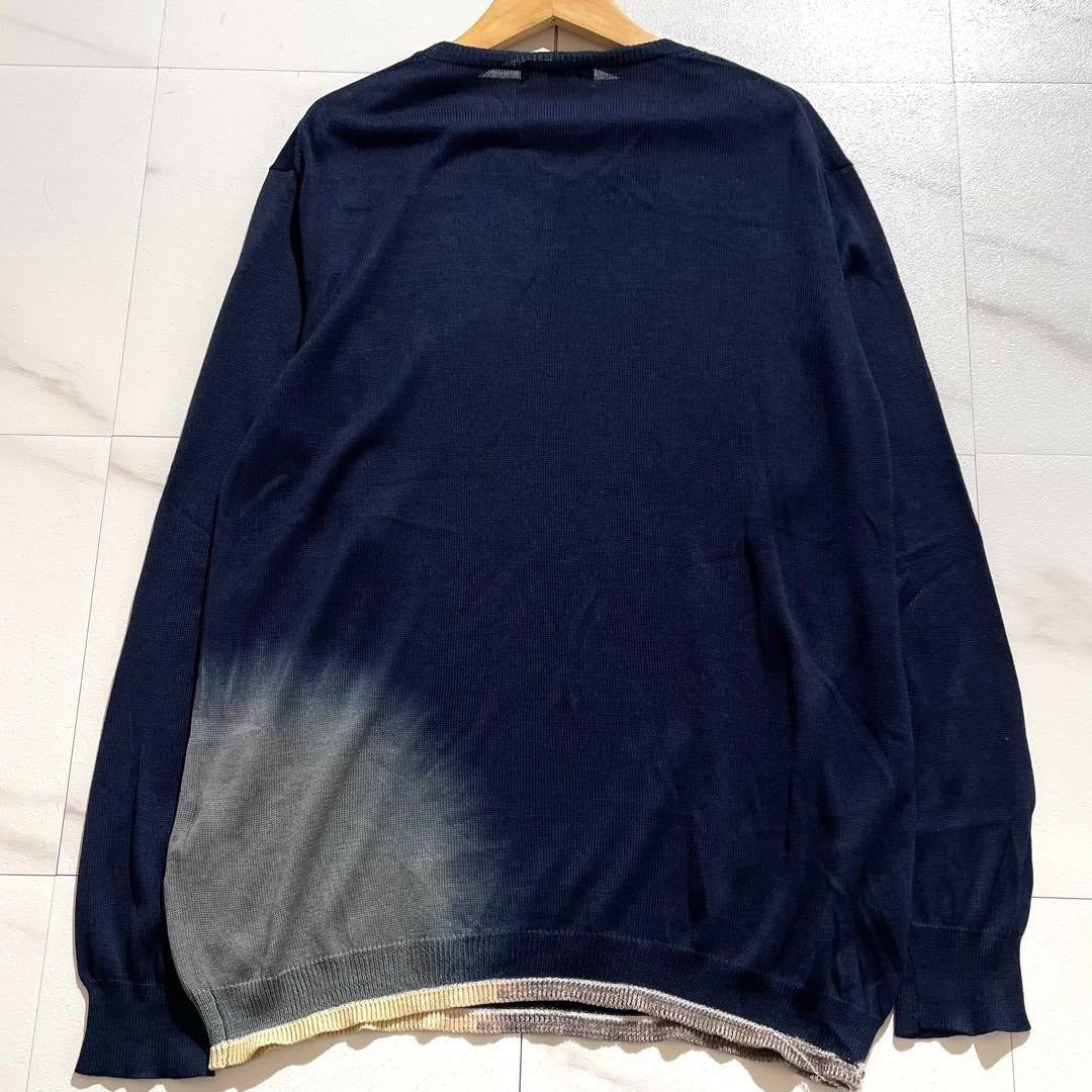 Vintage Yohji Yamamoto Tops - Yohji Yamamoto POUR HOMME Knit Decolour Blue Size L - Authentic Archive