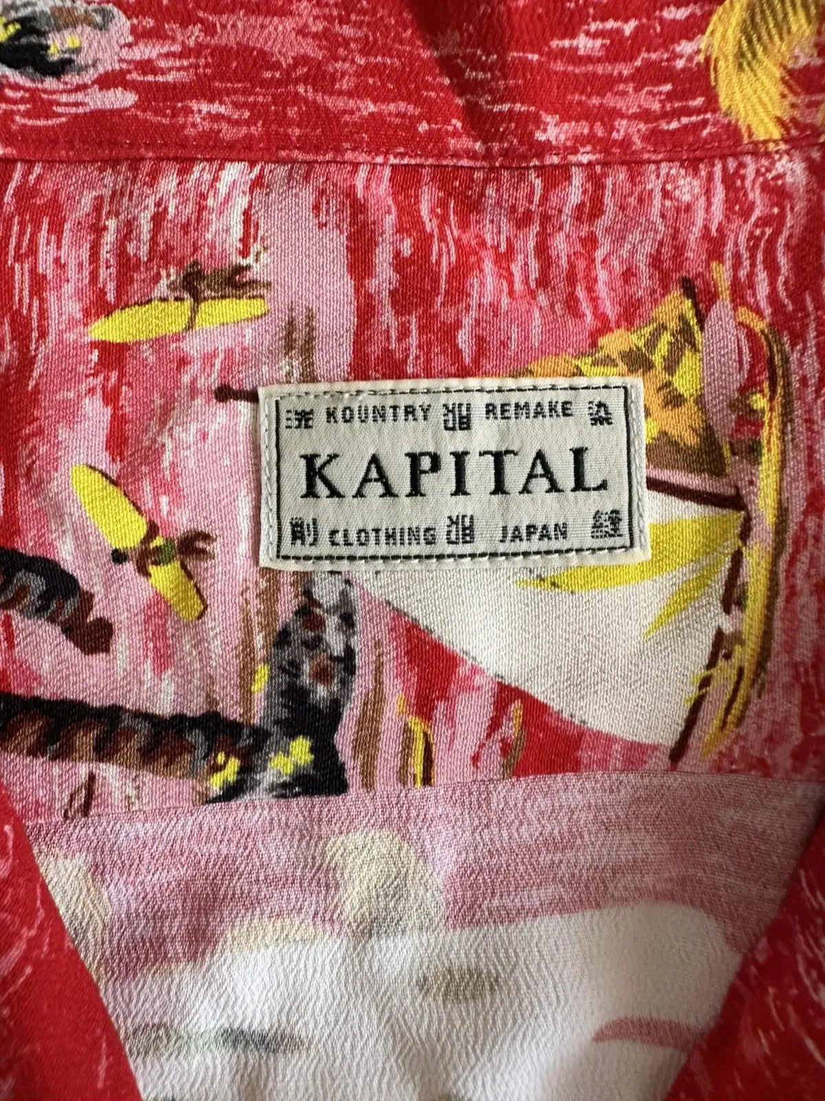 Kapital - Kapital Rayon Kamehameha Skeleton Open Collar Shirt Red 3