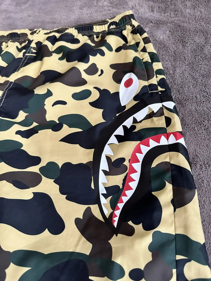 Vintage Bape Bottoms - A Bathing Ape Camo Side Shark Beach Shorts - Authentic Archive