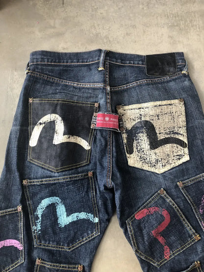 Vintage EVISU Bottoms - EVISU Multi Pocket Denim Pants Indigo Cotton 34 x 34 - Authentic Archive