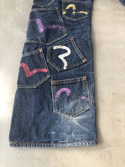 Vintage EVISU Bottoms - EVISU Multi Pocket Denim Pants Indigo Cotton 34 x 34 - Authentic Archive