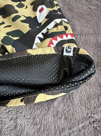 Vintage Bape Bottoms - A Bathing Ape Camo Side Shark Beach Shorts - Authentic Archive