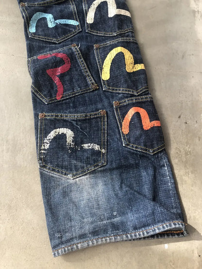 Vintage EVISU Bottoms - EVISU Multi Pocket Denim Pants Indigo Cotton 34 x 34 - Authentic Archive