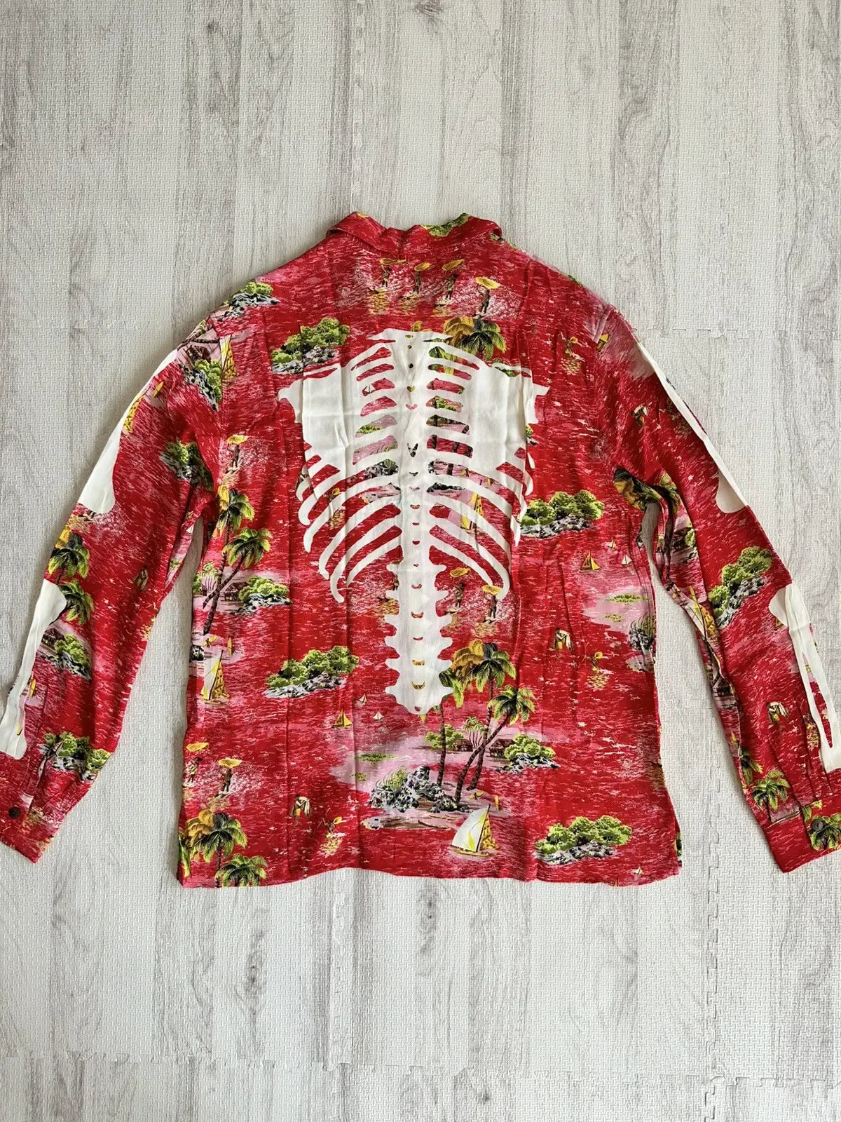 Kapital - Kapital Rayon Kamehameha Skeleton Open Collar Shirt Red 3