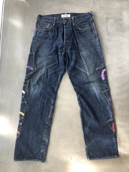 Vintage EVISU Bottoms - EVISU Multi Pocket Denim Pants Indigo Cotton 34 x 34 - Authentic Archive