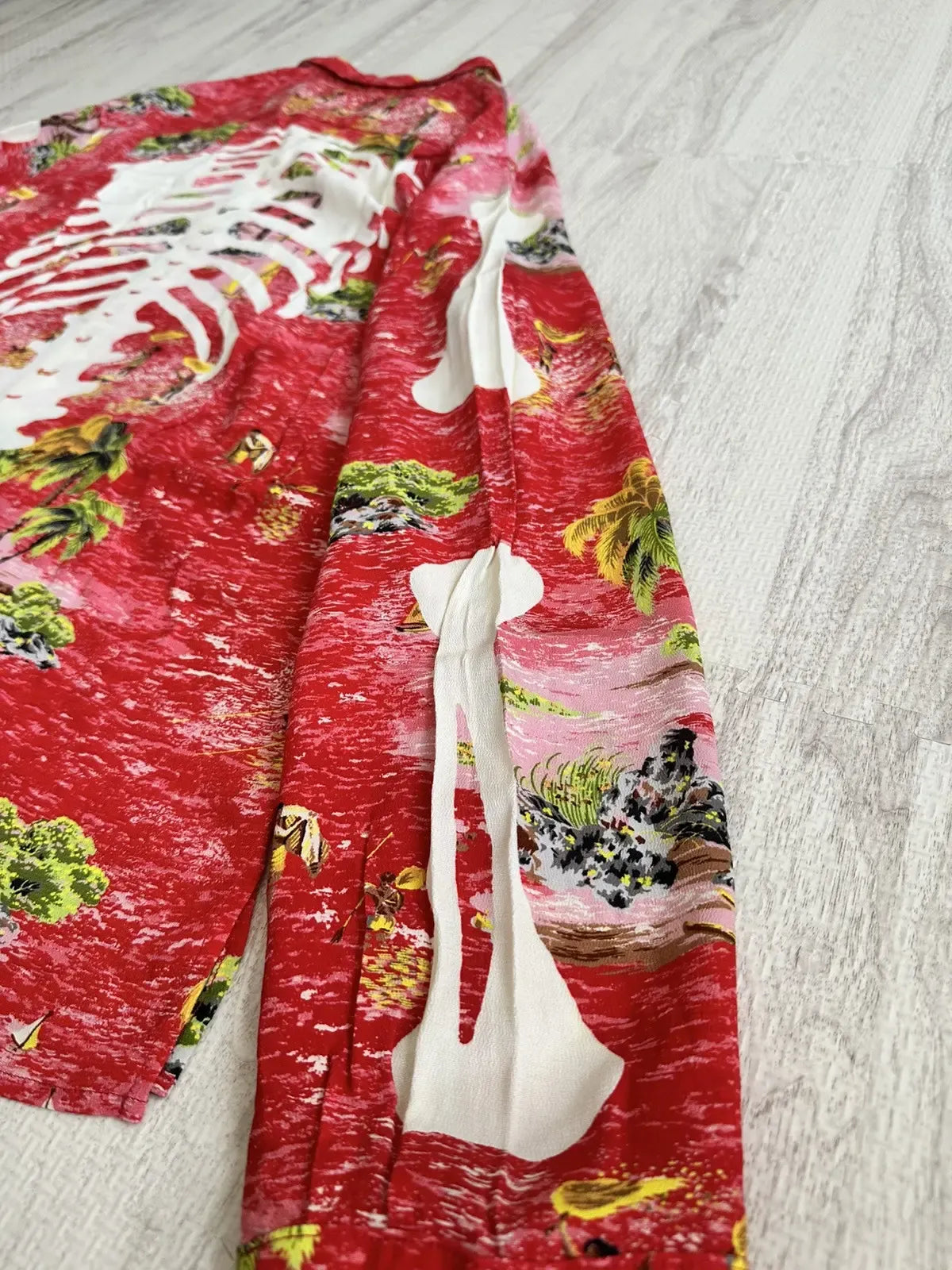 Kapital - Kapital Rayon Kamehameha Skeleton Open Collar Shirt Red 3