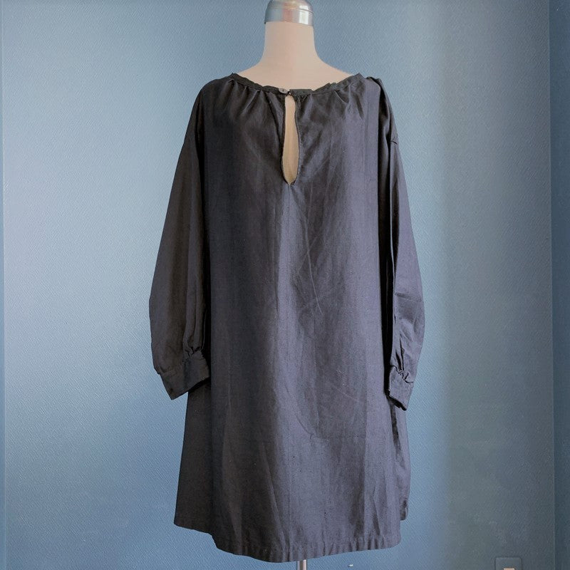 Unknown 1920s-30s Antique French Black Moleskin Tunic Smock