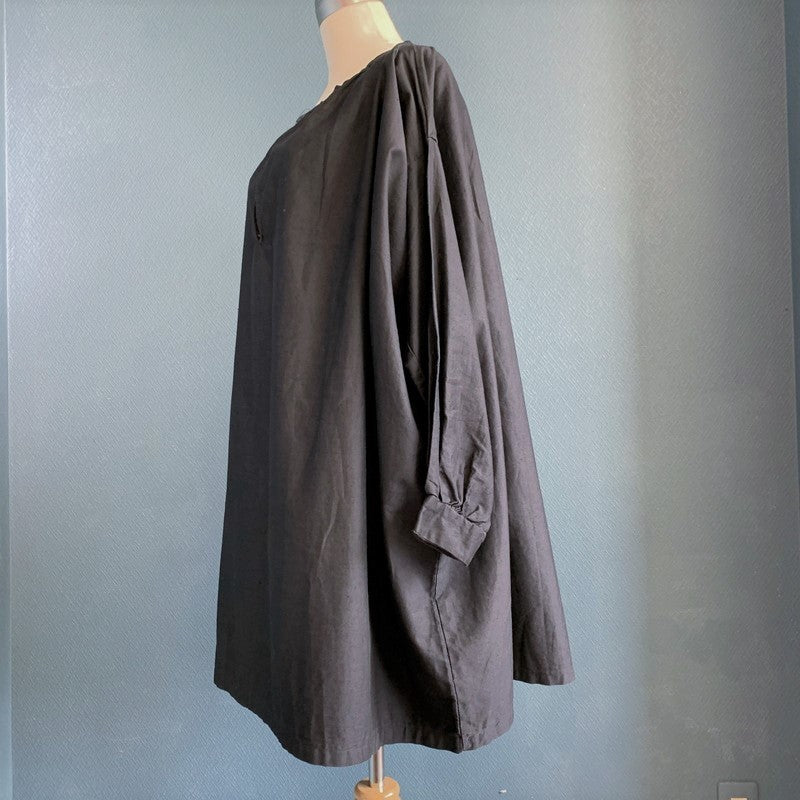 Unknown 1920s-30s Antique French Black Moleskin Tunic Smock