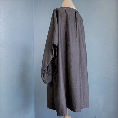 Unknown 1920s-30s Antique French Black Moleskin Tunic Smock
