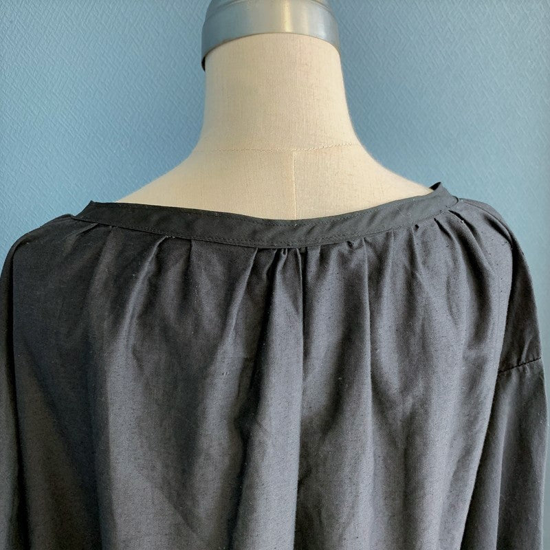 Unknown 1920s-30s Antique French Black Moleskin Tunic Smock