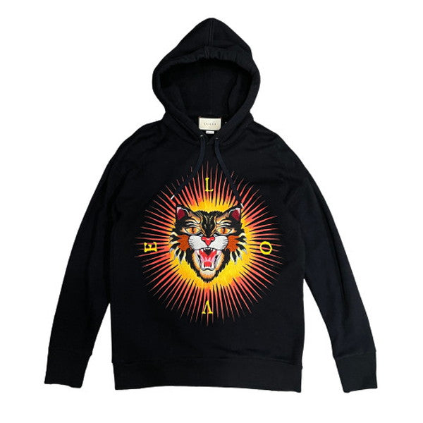 Gucci Angry Cat Embroidered Oversized Hoodie Black Size S
