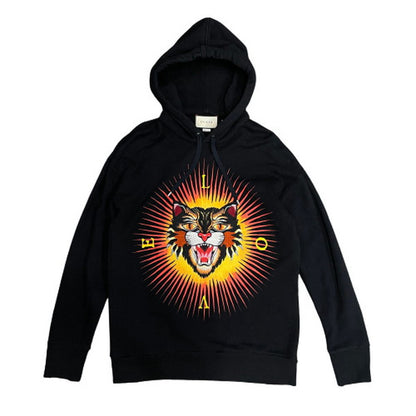 Gucci Angry Cat Embroidered Oversized Hoodie Black Size S