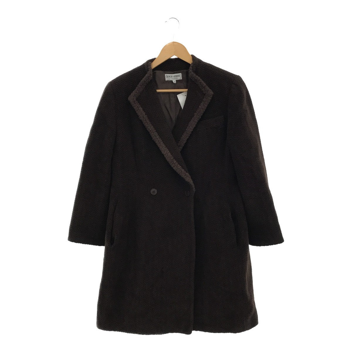 GIORGIO ARMANI Brown Herringbone Double Wool Coat Size 8
