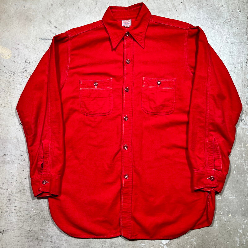 ROOMY RICHARD 50s Stand Collar Flannel Work Shirt Red Size L