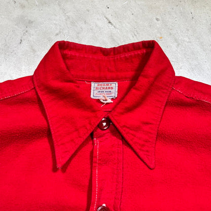 ROOMY RICHARD 50s Stand Collar Flannel Work Shirt Red Size L