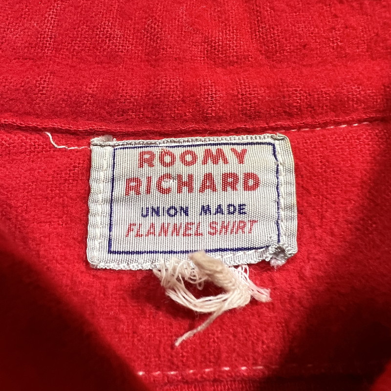 ROOMY RICHARD 50s Stand Collar Flannel Work Shirt Red Size L