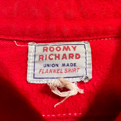 ROOMY RICHARD 50s Stand Collar Flannel Work Shirt Red Size L