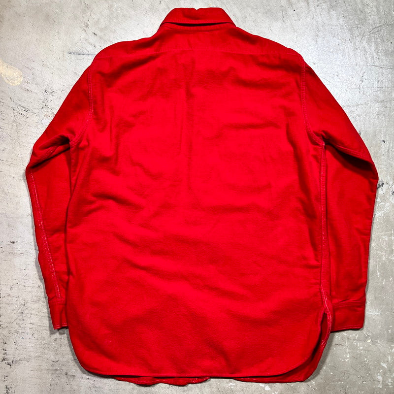 ROOMY RICHARD 50s Stand Collar Flannel Work Shirt Red Size L