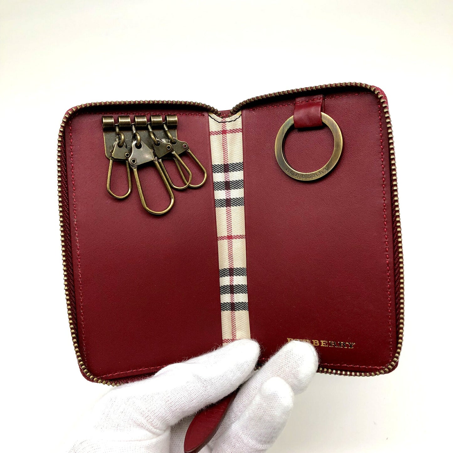 Burberry Red Leather Zip-around Keyring