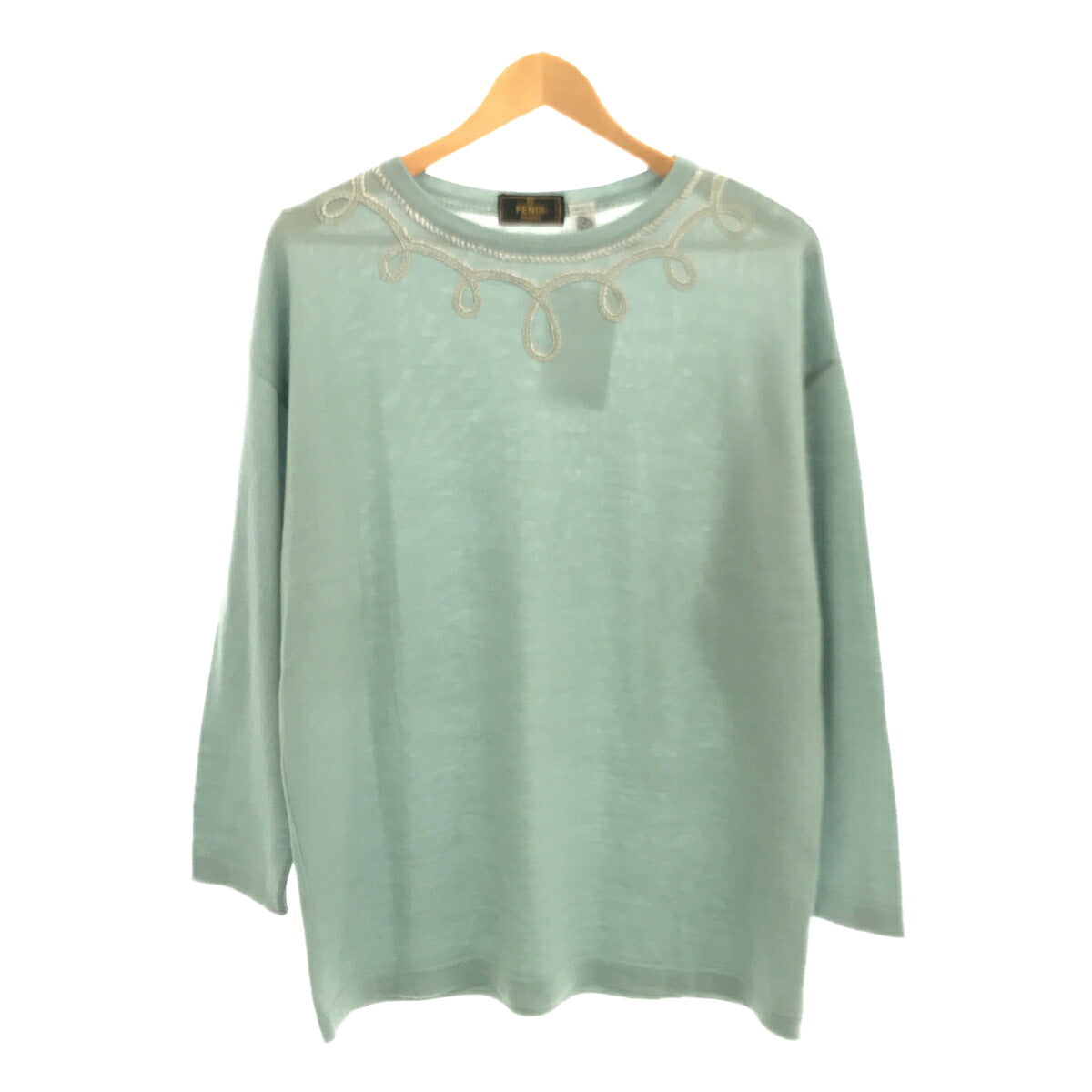 FENDI FW Design Crew Neck Wool Sweater Blue Size 44
