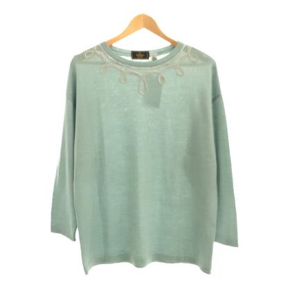 FENDI FW Design Crew Neck Wool Sweater Blue Size 44