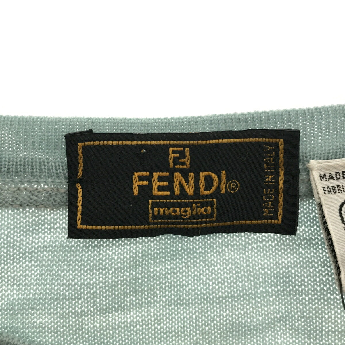 FENDI FW Design Crew Neck Wool Sweater Blue Size 44