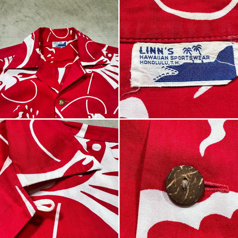 LINN'S HAWAIIAN SPORTWEAR 50s Tropical Hawaiian Shirt Size L