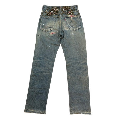 KAPITAL Studs Damaged Paisley Denim Jeans Indigo Size 28