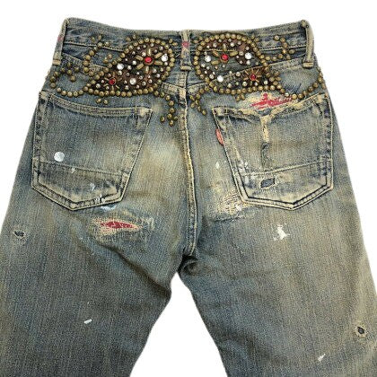 KAPITAL Studs Damaged Paisley Denim Jeans Indigo Size 28