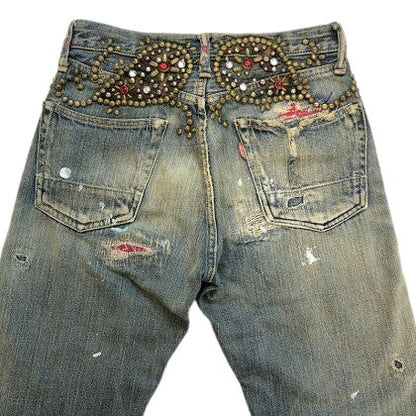 KAPITAL Studs Damaged Paisley Denim Jeans Indigo Size 28
