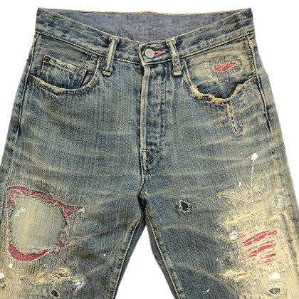 KAPITAL Studs Damaged Paisley Denim Jeans Indigo Size 28