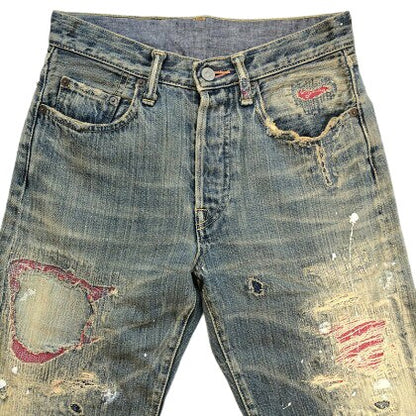 KAPITAL Studs Damaged Paisley Denim Jeans Indigo Size 28