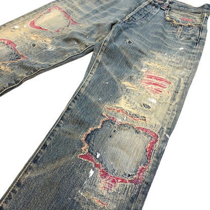 KAPITAL Studs Damaged Paisley Denim Jeans Indigo Size 28
