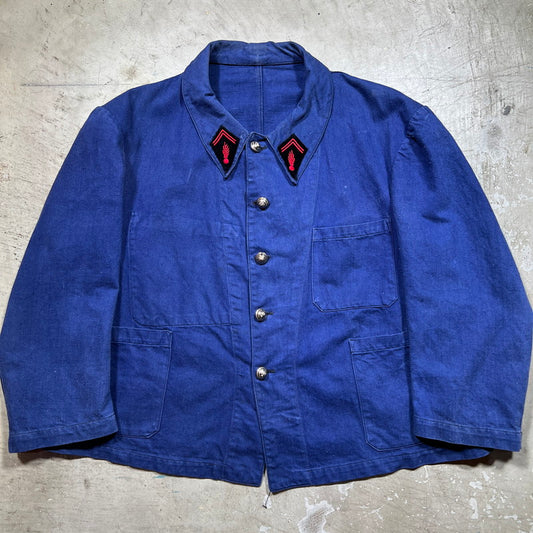 Vintage 40s French Fireman Indigo Cotton Twill Jacket Size L