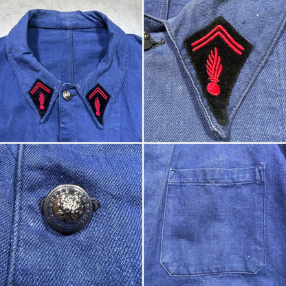 Vintage 40s French Fireman Indigo Cotton Twill Jacket Size L