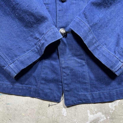 Vintage 40s French Fireman Indigo Cotton Twill Jacket Size L
