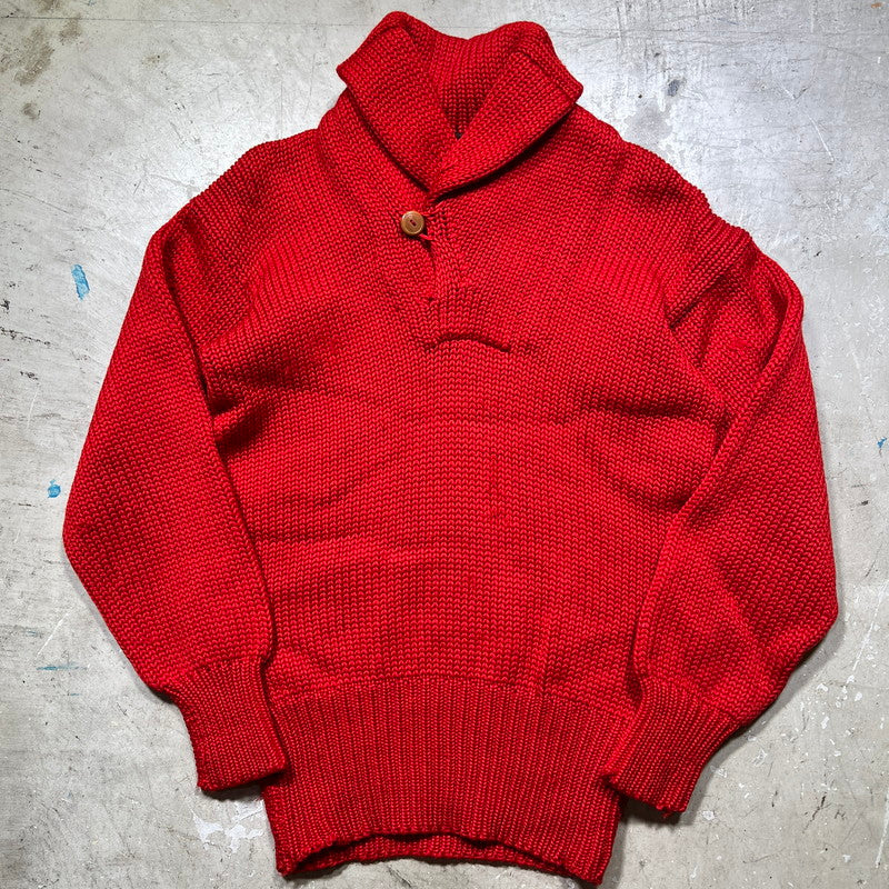 Unknown 30s Low Gauge Wool Shawl Collar Sweater Red Size S