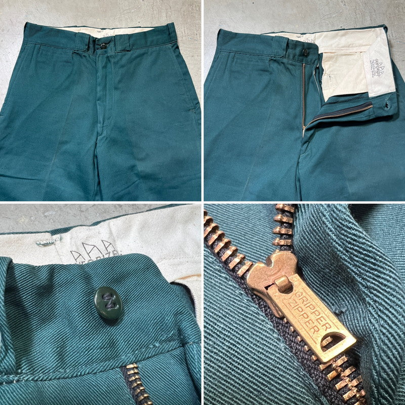 TEST 50s Cotton Twill Work Trousers Dark Green Size W29